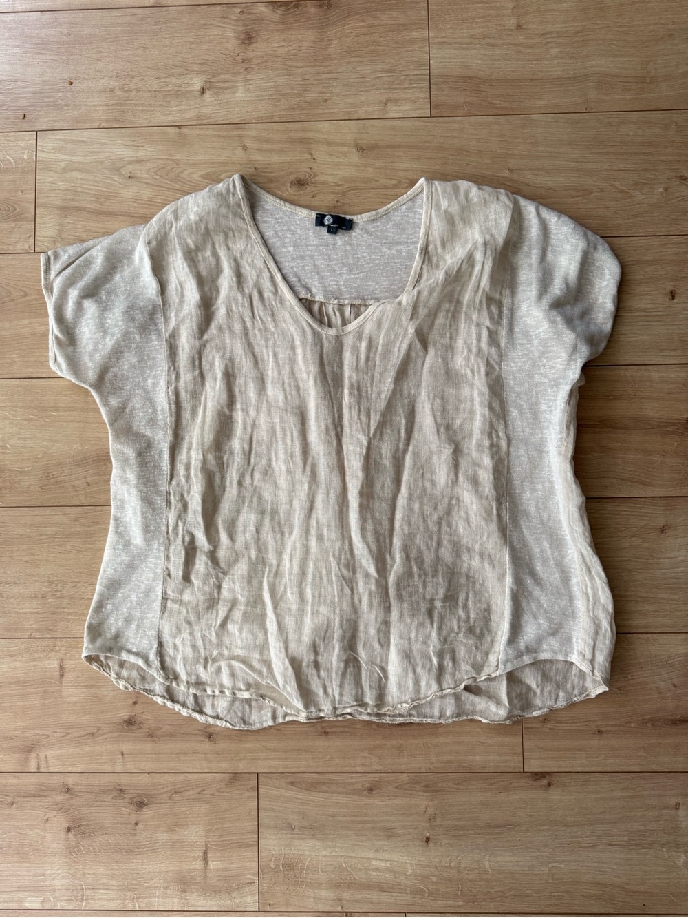 Made in Italy 100% Linen Top Beige Short Sleeve Relaxed Fit Lightweight Size L
